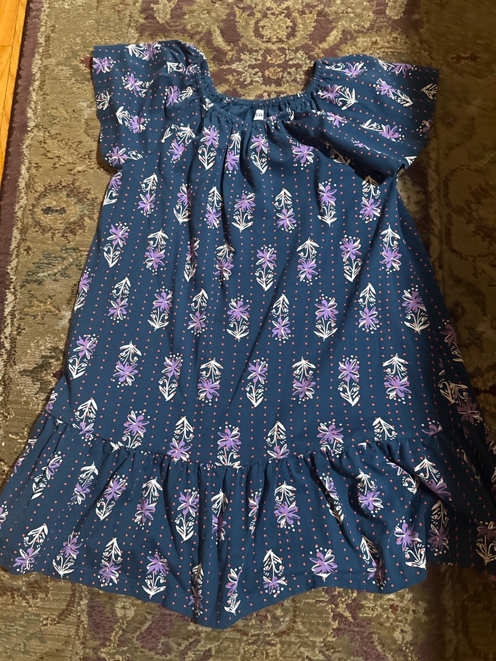 Tea Collection Navy Floral Ruffle-Hem Dress
